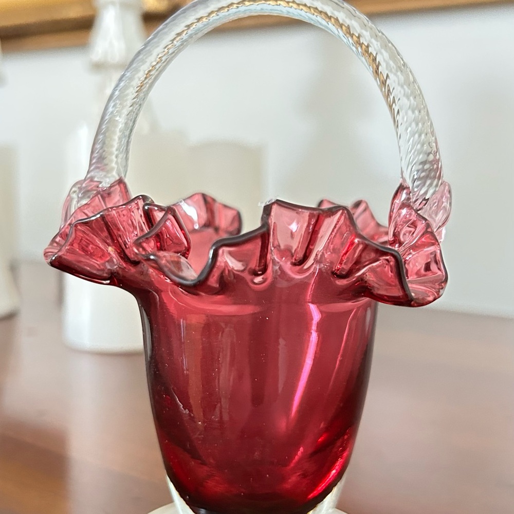 Elegant Rossi Hand Blown Glass Basket